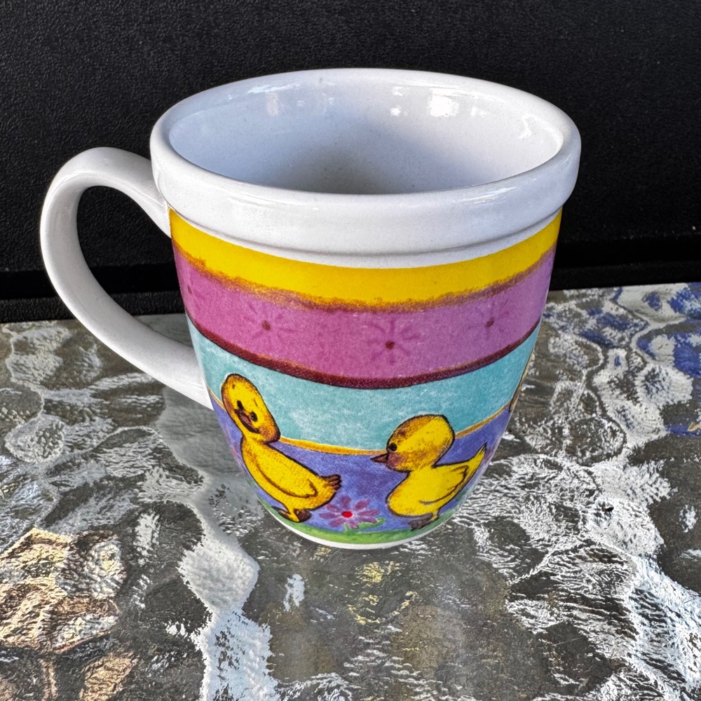 Duckling 3"x3" Coffee Mug Colorful Striped Ceramic‎ Novelty Easter Spring Decor